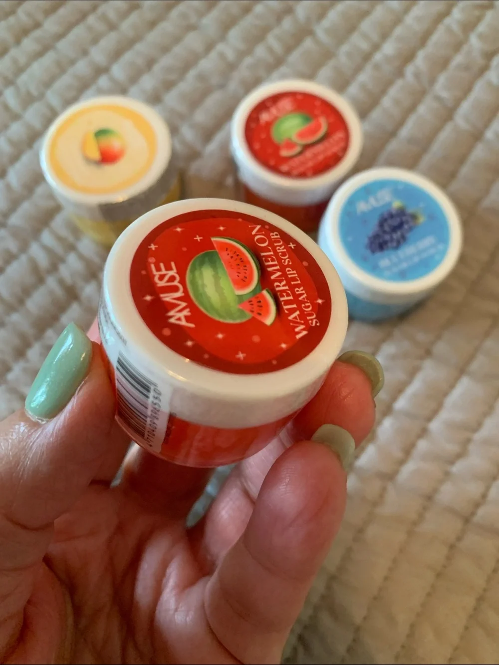 AMUSE Lip scrubs, two watermelon one mango & one blueberry, New you get all four